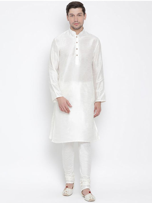 Men's Cream Silk Blend Straight Kurta Pyjama Set