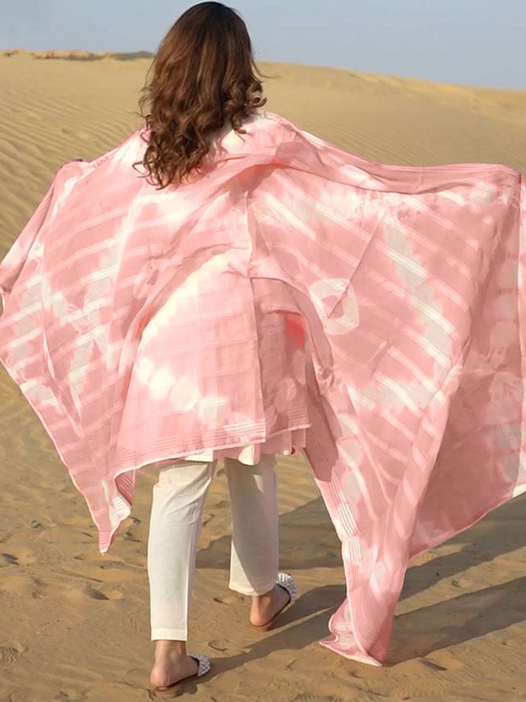 Floral Embroidered Mirror Work Panelled Pure Cotton Kurta With Palazzos & Dupatta