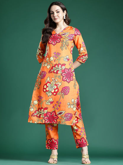 Dhiyona IE Women Floral Printed Regular Kurta with Trousers
