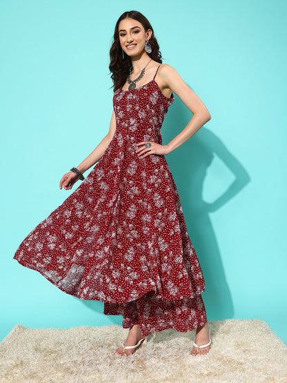 Dhiyona VA Women'sFloral Printed Empire Silk Georgette Kurta with Palazzos & With Dupatta