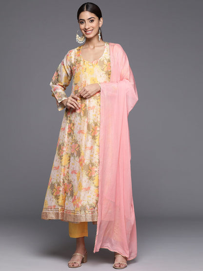 Dhiyona VA Women'sFloral Printed Empire Sequinned Kurta with Trousers & With Dupatta