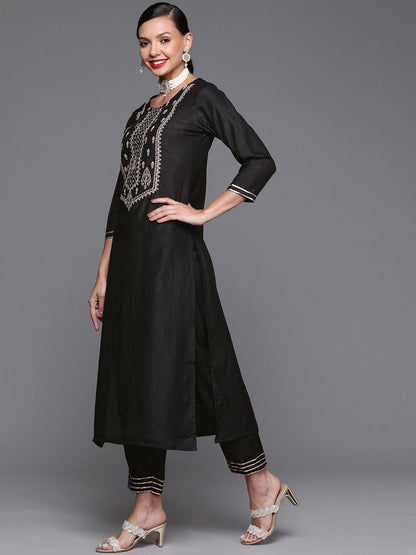 Dhiyona IE Women Black Ethnic Motifs Embroidered Yoke Design Kurta with Trousers & Dupatta