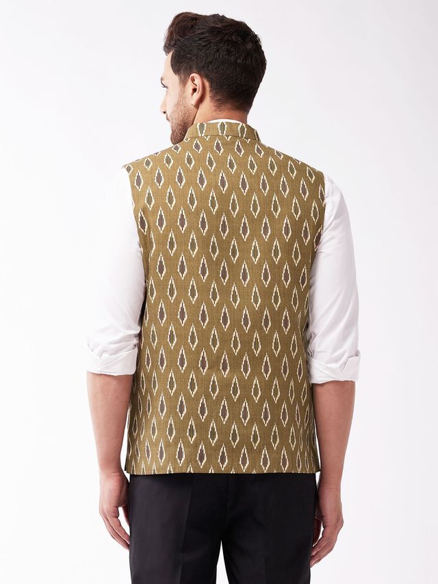 Men's Green Cotton Straight Nehru Jacket