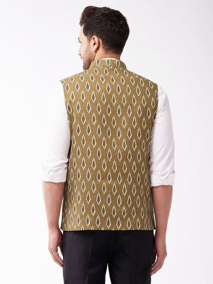 Men's Green Cotton Straight Nehru Jacket