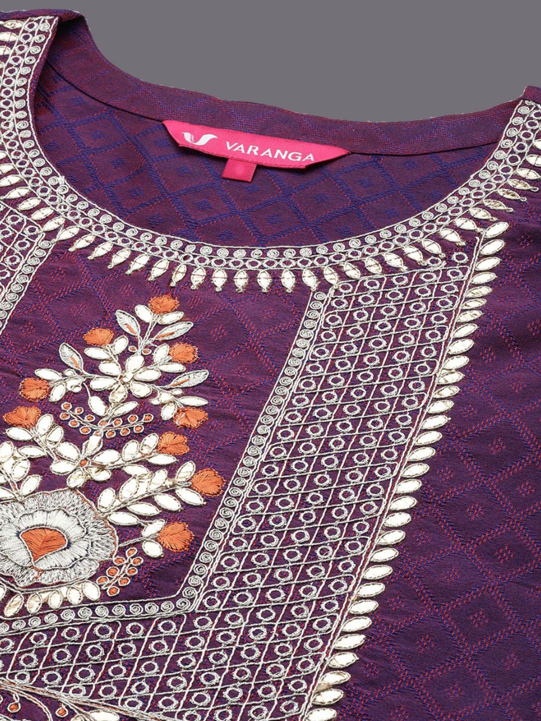 Dhiyona VA Women'sGeometric Woven Design Thread and Zari Work Straight Kurta with Trousers & Dupatta