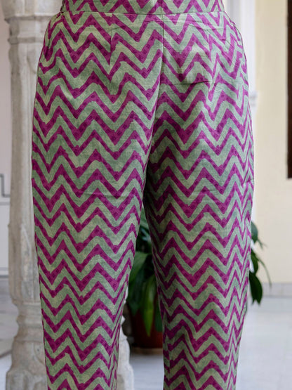 Floral Printed Empire Pure Cotton A-Line Kurta With Trousers & Dupatta