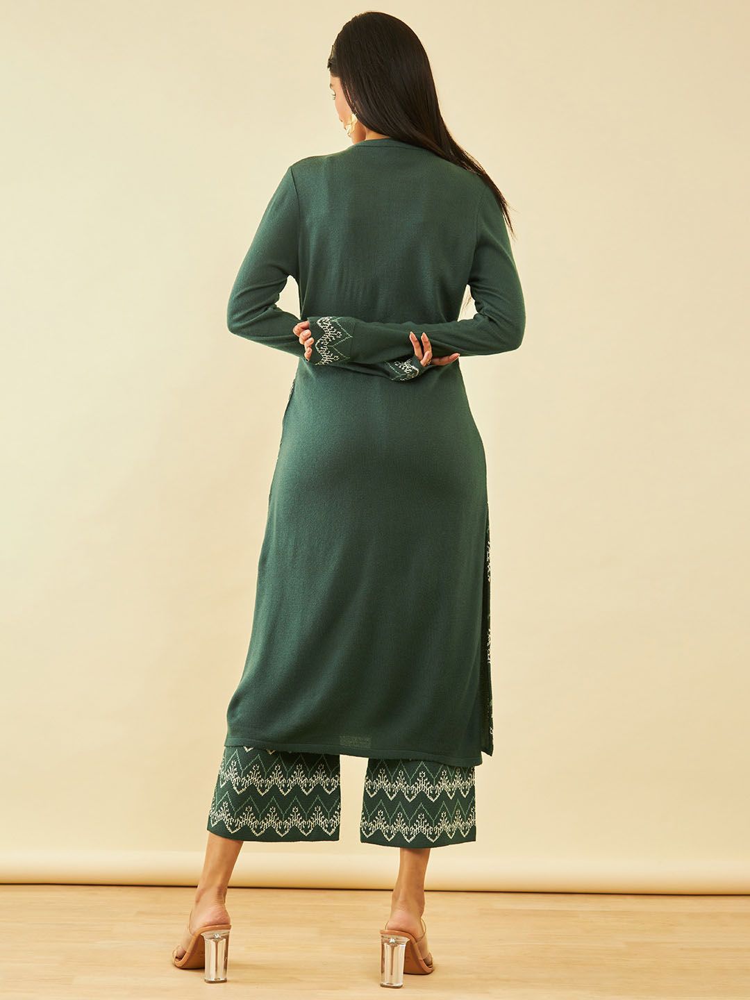 Dhiyona SO Women's Ethnic Motifs Woven Designed Acrylic Regular Kurta With Trousers