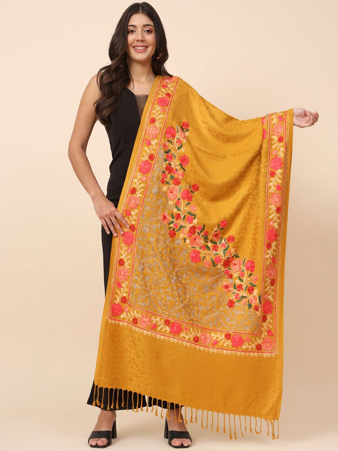 Dhiyona PA Ethnic Motifs Embroidered Shawl