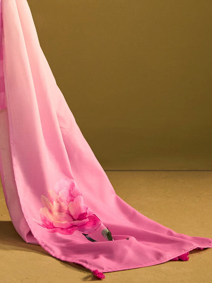 Dhiyona IE Checked V-Neck Linen Straight Kurta With Trousers & Dupatta