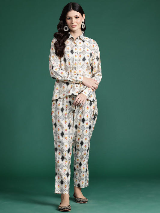 Dhiyona IE Printed Shirt With Palazzos