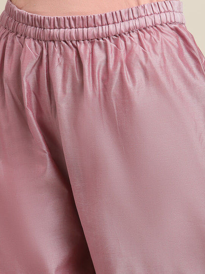 Dhiyona VA Women's Mauve Floral & Peach Yoke Design Chanderi Silk Kurta Set