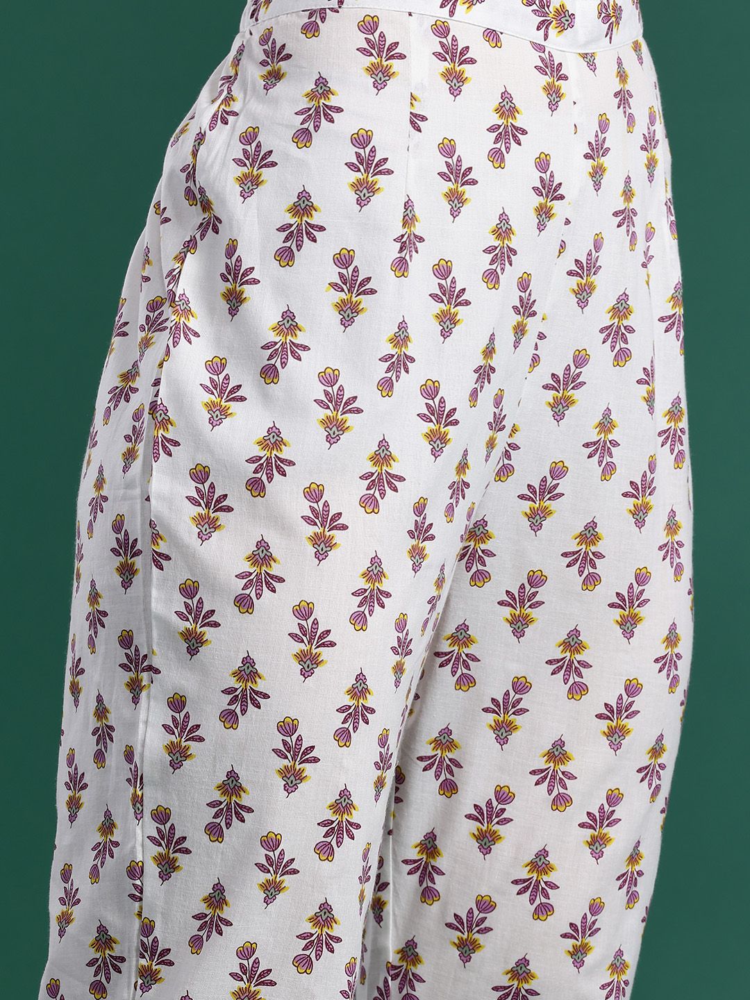 Dhiyona IE Floral Printed Pleated Pure Cotton Kurta with Trousers & Dupatta