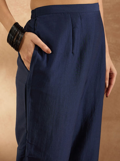 Floral Yoke Design Round Neck Straight Kurta With Trousers & Dupatta