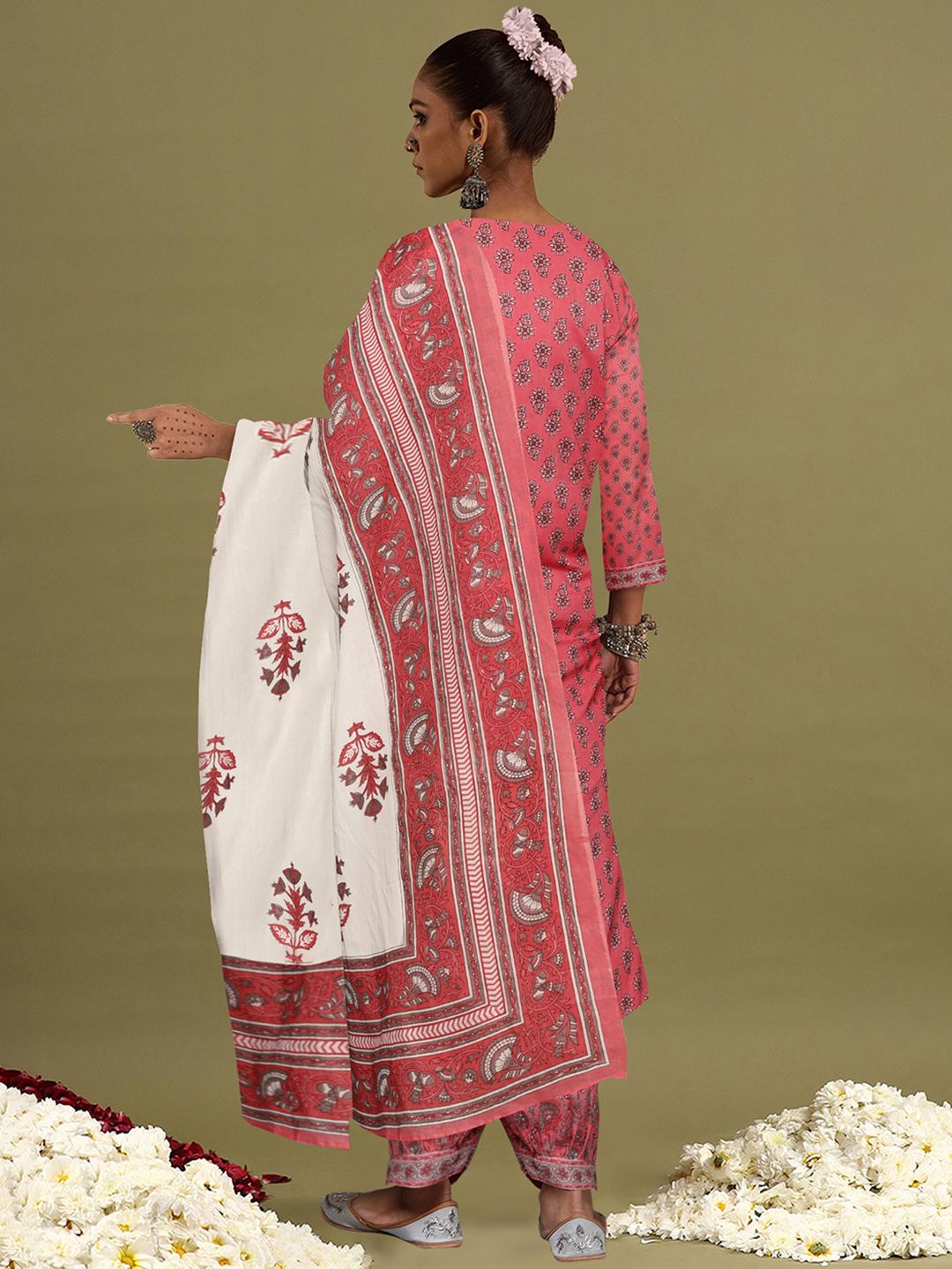 Dhiyona IE Ethnic Motifs Printed Regular Pure Cotton Kurta with Salwar & With Dupatta