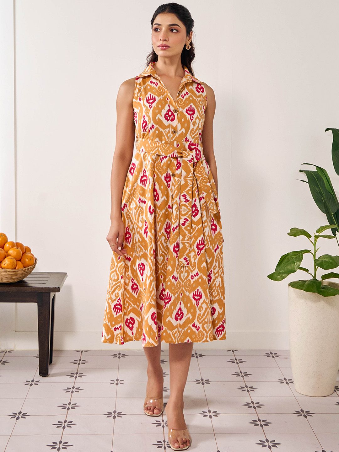 Dhiyona AY Women's Ikkath Printed Cotton Fit & Flared Ethnic Dress