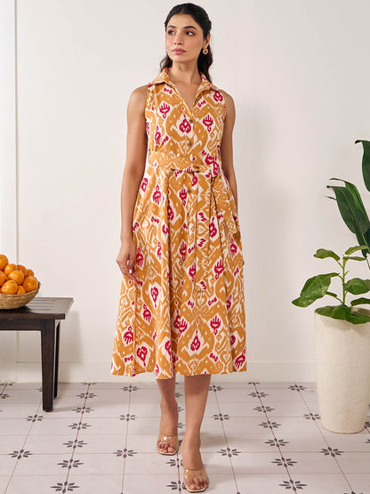 Dhiyona AY Women's Ikkath Printed Cotton Fit & Flared Ethnic Dress