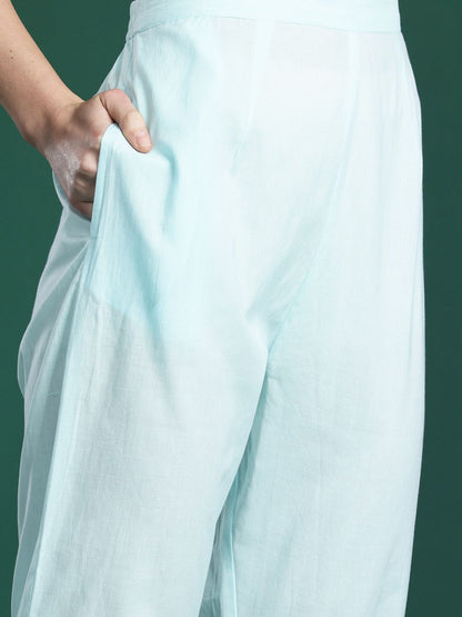 Floral Embroidered Thread Work Pure Cotton Kurta with Trousers & With Dupatta