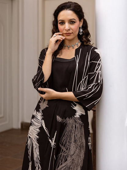 Dhiyona IE Printed Three-Quarter Sleeves Tunic With Trouser