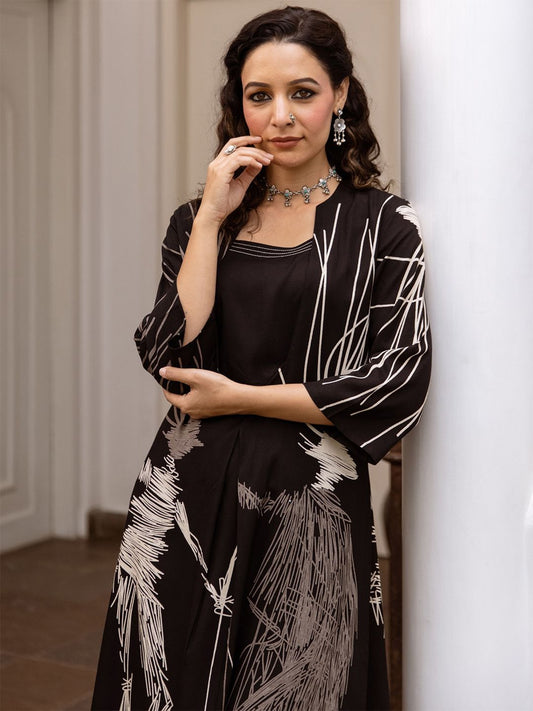 Dhiyona IE Printed Three-Quarter Sleeves Tunic With Trouser