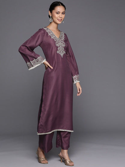Dhiyona VA Women'sFloral Yoke Design Regular Thread Work Kurta with Palazzos & With Dupatta