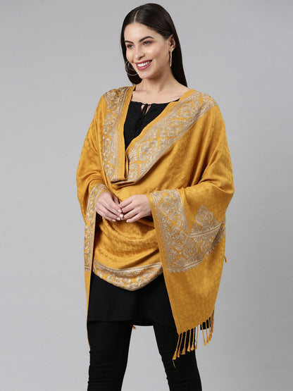 Dhiyona PA Women Mustard-Yellow Embroidered Shawl