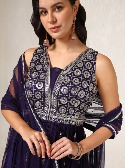 Dhiyona SO Women's Embroidered Empire Sequinned Anarkali Kurta with Churidar & Dupatta