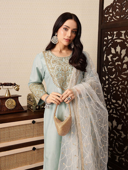 Dhiyona PD Women Floral Yoke Design Sequinned Jashn Kurta with Trousers & With Dupatta