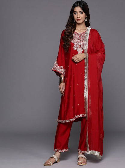 Dhiyona VA Women'sPaisley Embroidered Zari Kurta with Trousers & Dupatta
