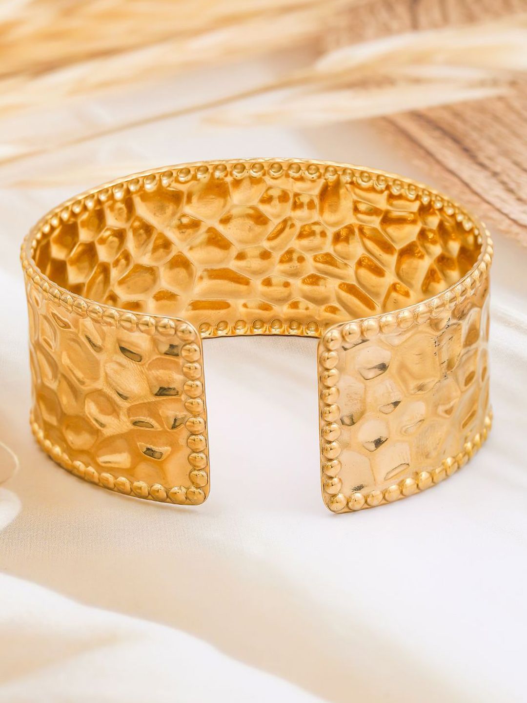 Dhiyona RJ Women's 22K Gold-Plated Textured Free Size Statement Cuff Bracelet