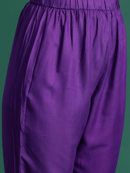 Embroidered Sequinned Kurta With Trousers & Dupatta