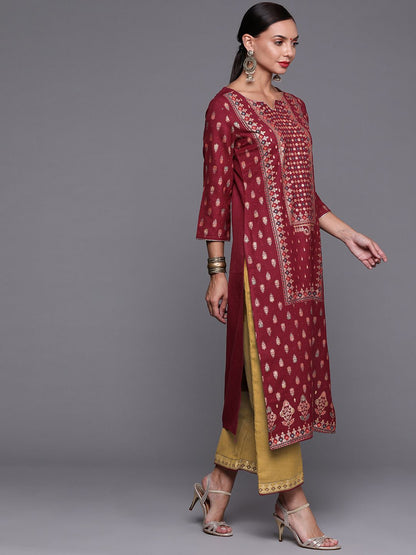 Dhiyona IE Women Maroon Ethnic Motifs Printed Kurta with Palazzos