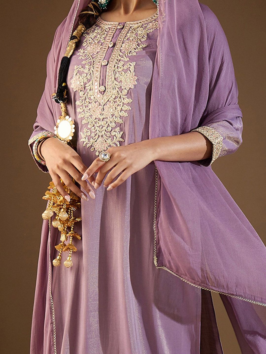 Women Ethnic Motifs Embroidered Regular Kurta with Trousers & With Dupatta