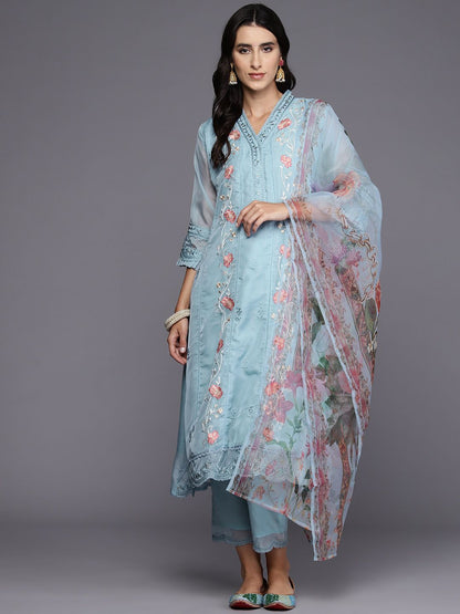 Dhiyona IE Women Floral Embroidered Regular Thread Work Kurta with Trousers & Dupatta