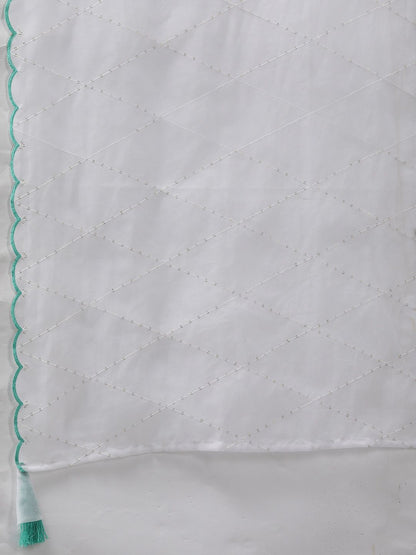 Women Sea Green Embroidered Liva Kurta with Trousers & Dupatta