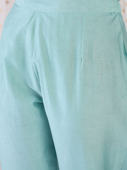 Floral Embroidered V-Neck Sequinned Straight Kurta With Trousers & Dupatta