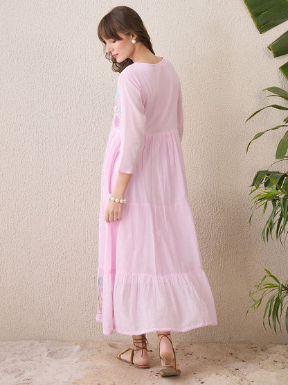 Dhiyona IE Women Floral Embroidered Thread Work Floral Anarkali Kurta