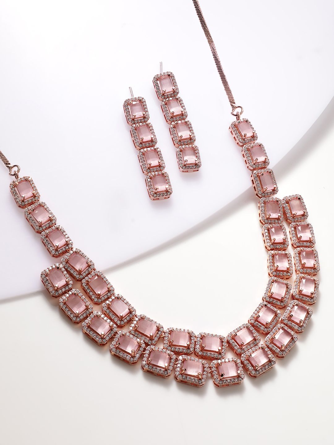 Dhiyona RJ Women's 22K Rose Gold-Plated Pink Gemstones & CZ Studded Handcrafted Jewellery Set