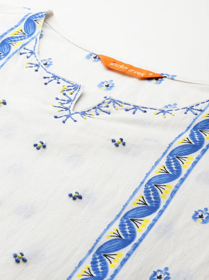 Dhiyona IE Ethnic Motifs Printed Panelled Pure Cotton Kurta with Trousers & Dupatta