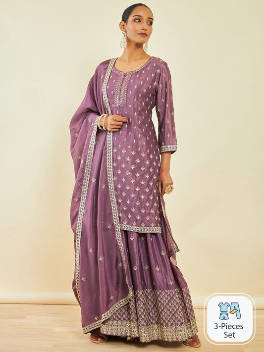 Dhiyona SO Women's Ethnic Motifs Embroidered Sequinned Kurta with Palazzos & Dupatta