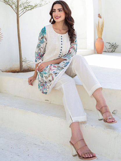 Dhiyona IE Floral Printed Pure Cotton Tunic With Trousers Co-Ords