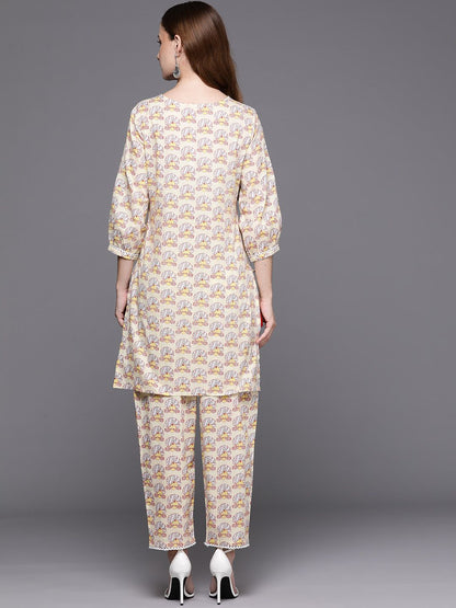 Dhiyona IE Women Printed Regular Pure Cotton Kurti with Trousers