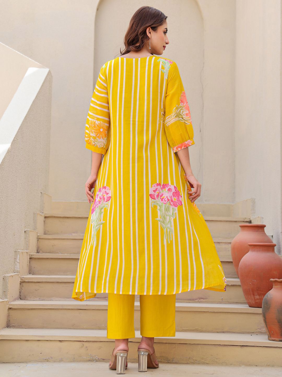 Dhiyona IE Floral Printed Pure Cotton Tunic With Trousers Co-Ords