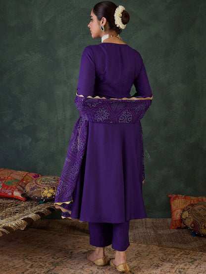Dhiyona IE Embroidered Square Neck Anarkali Kurta With Trousers And Dupatta