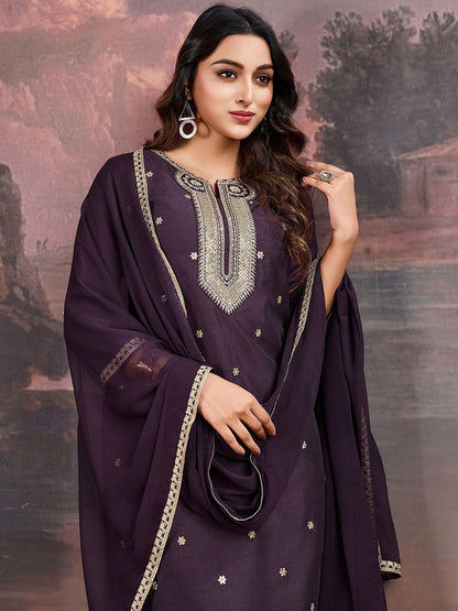 Dhiyona PD Women Ethnic Motifs Embroidered Sequinned Straight Kurta & Trouser With Dupatta
