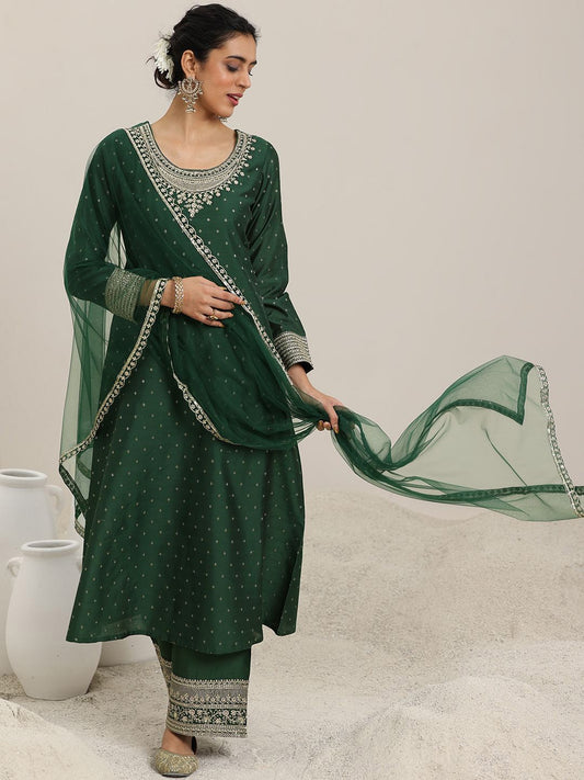 Dhiyona LB Women's Ethnic Motifs Embroidered Anarkali Kurta With Palazzos & Dupatta