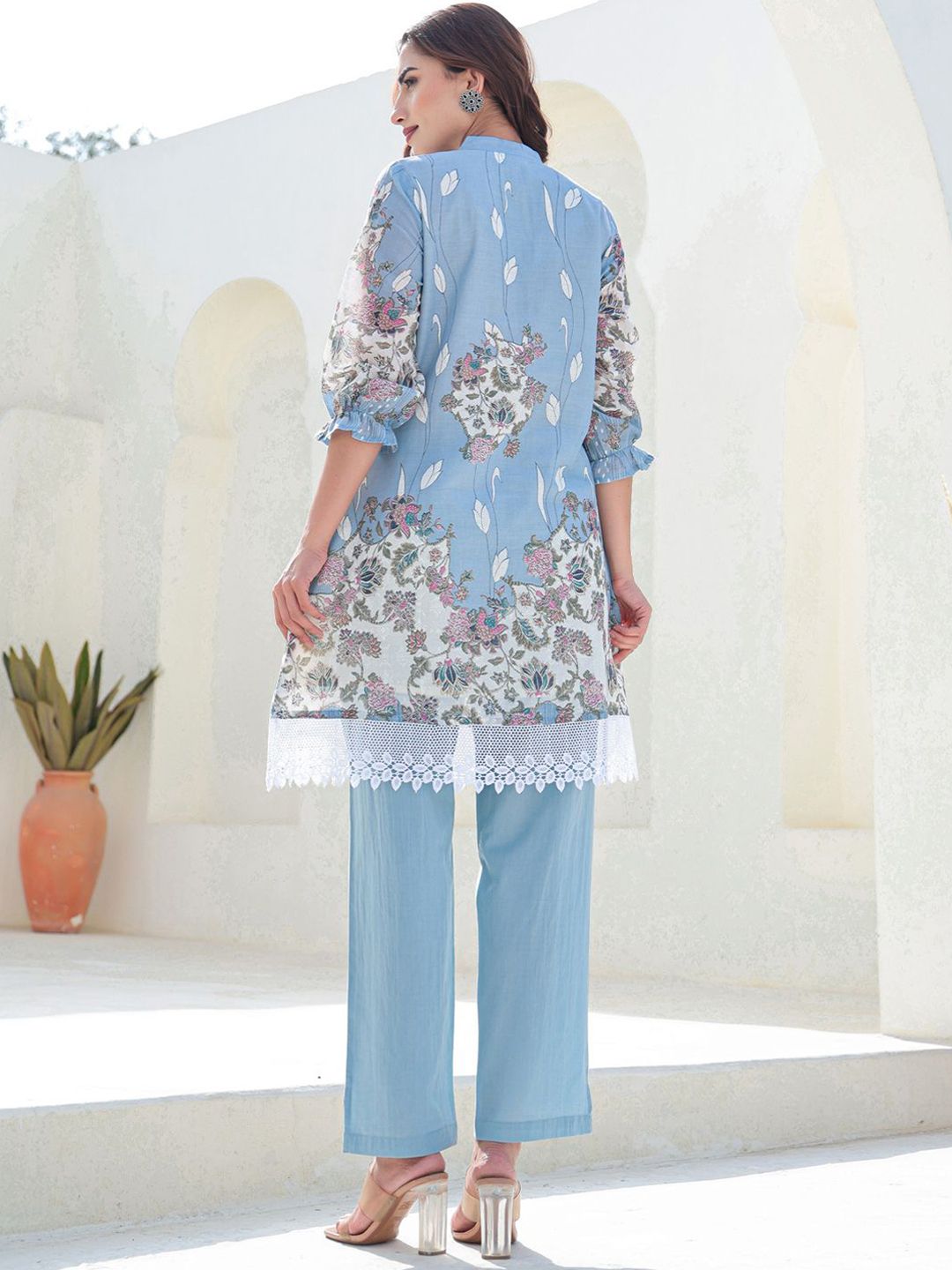 Dhiyona IE Floral Printed Pure Cotton Tunic With Trousers Co-Ords