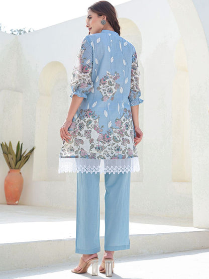 Dhiyona IE Floral Printed Pure Cotton Tunic With Trousers Co-Ords