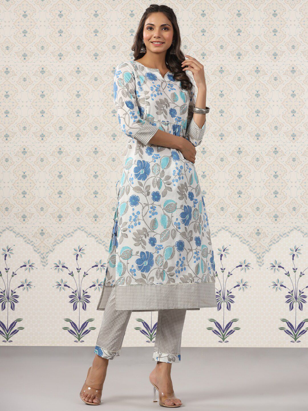 Dhiyona OD  Ethnic Motifs Printed Gotta Patti Pure Cotton Kurta with Trousers
