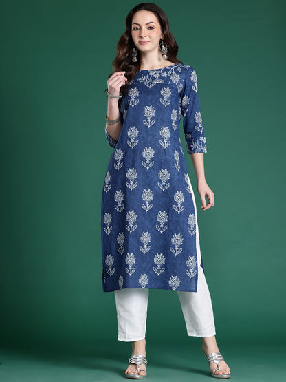 Dhiyona IE Floral Printed Indigo Kurta