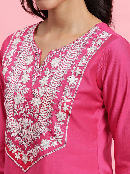Floral Embroidered Yoke Design Kurta With Trousers & Dupatta